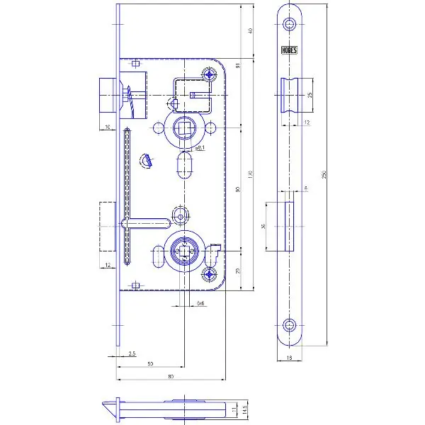 HOBES zadlabací zámek 547 C, WC, DM 50mm, rozteč 90mm, štulp ocel pozink Nejprodávanější