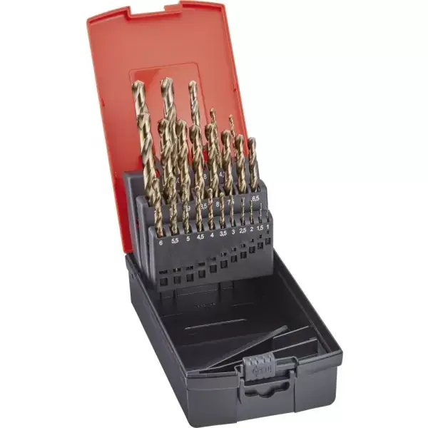 Časově Omezené Sada vrtáků do kovu DIN388 HSS-Co5 Gold stopka 3hran stoupání o 0,5mm 1-10,5mm 24 ks. + klb. FOR