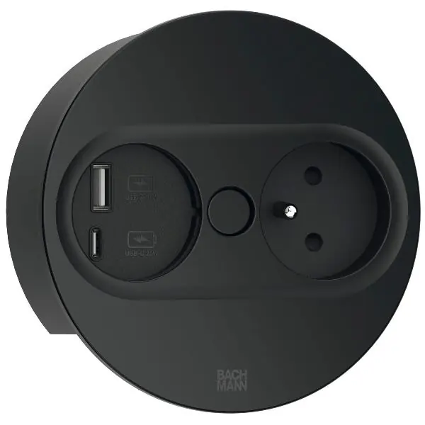 BACHMANN Vestavná zásuvka TWIST 2 kulatá, Schuko, USB-A/-C, černá Rychlé Dodání
