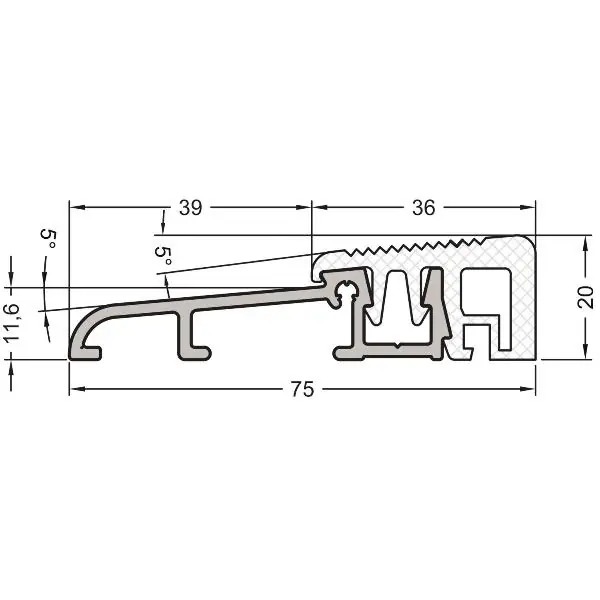 Must-Have GUTMANN dveřní práh Weser 75 TI D=6000 mm na míru 75 x 20 mm stříbrný elox