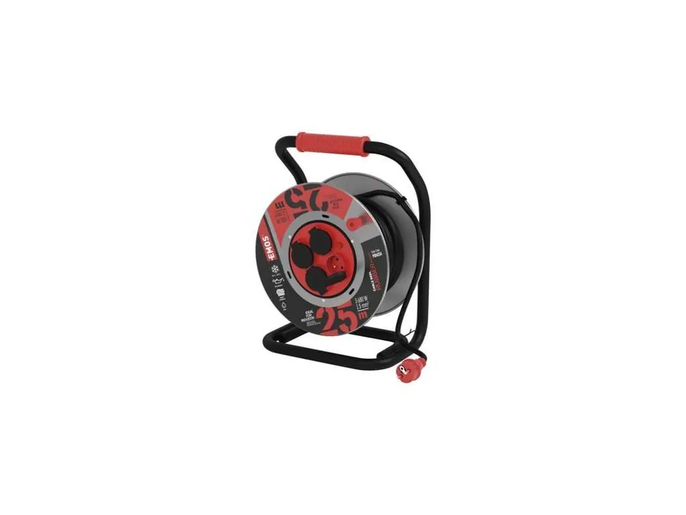 Doprava Zdarma EMOS P084254 Venkovní prodlužovací kabel na bubnu 25 m / 4 zás. / černý / guma-neopren / 230V / 1,5 mm2