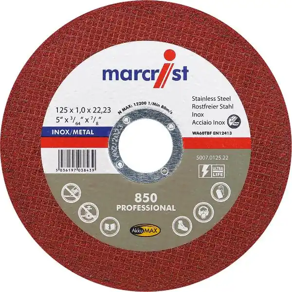 Sezónní Sleva MARCRIST Řezný kotouč rovný 125 x 1,0 x 22,2 mm nerez