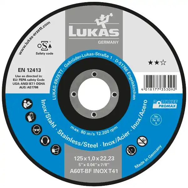 Ověřený LUKAS řezný kotouč Promax**rovný 125 x 1.0 mm Inox/ocel