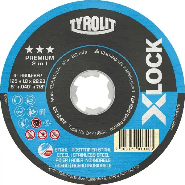 TYROLIT X-LOCK přímý řezný kotouč ocel/nerez Premium *** 125 x 1.0 mm Poslední Šance