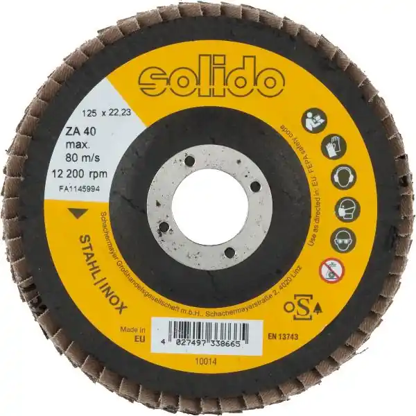 Značkový SOLIDO kotouč s brusnými lamelami zirkon korund ø 115 mm zrno 40