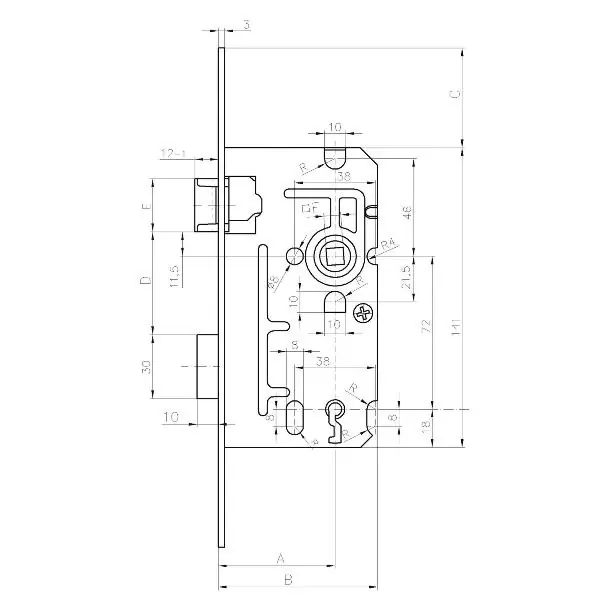 Zadlabací zámek Typ 110, 72 mm, WC, pravý, čtyřhran 6, DM 50mm, ocel pozink Cenový Hit