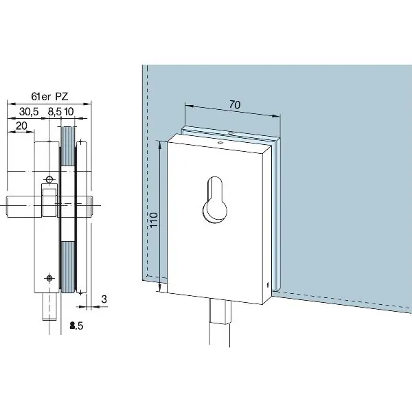 DORMA-Glas rohový zámek SG, předmontovaný PZ, 12 mm, (05.100) stříbrný elox Ověřený