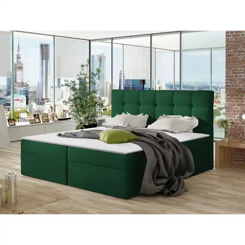 Cenová Bomba Boxspringová manželská postel 160x200 CLARA - zelená + topper ZDARMA