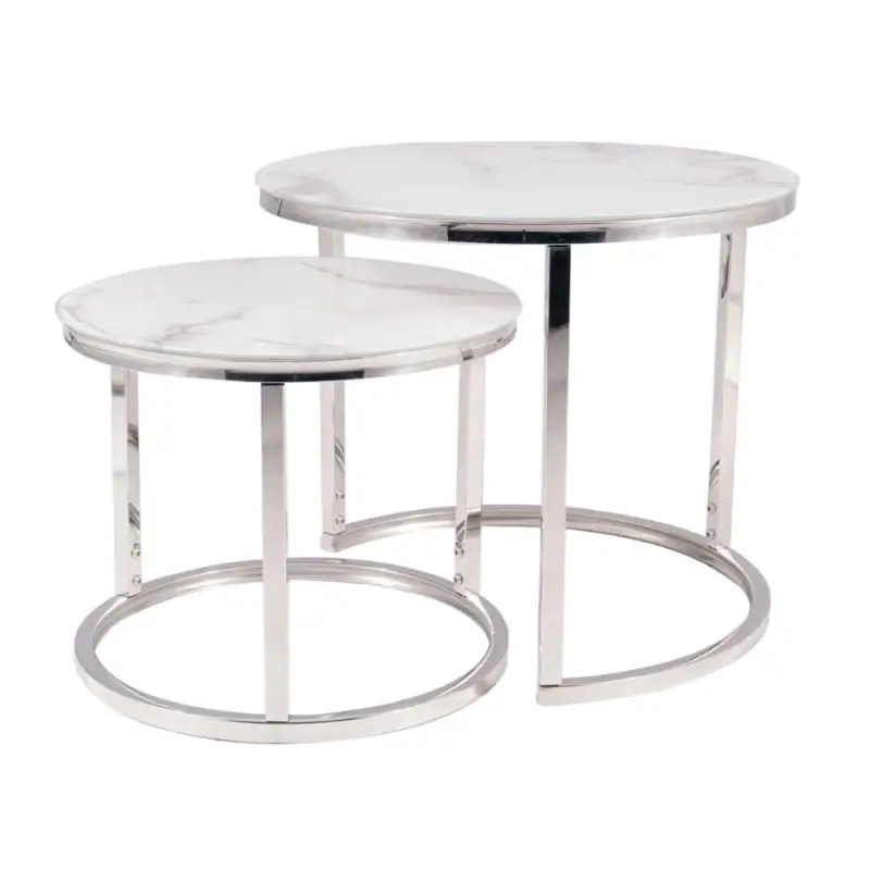 Super Cena Set konferenčních stolků KURT 3 - bílý mramor / chrom