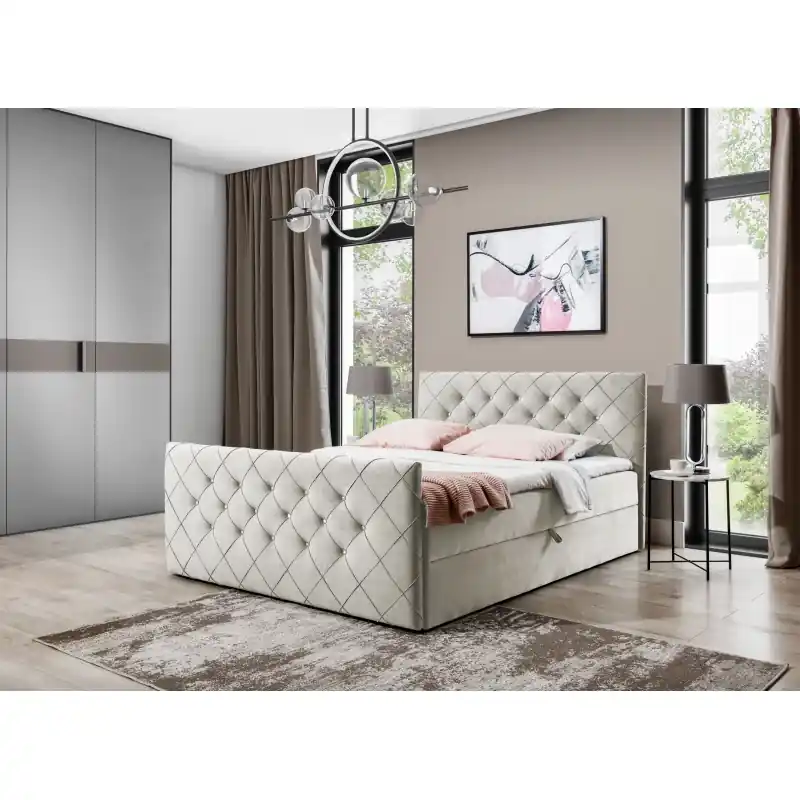Boxspringová postel LENKA - 140x200, béžová + topper ZDARMA Super Cena