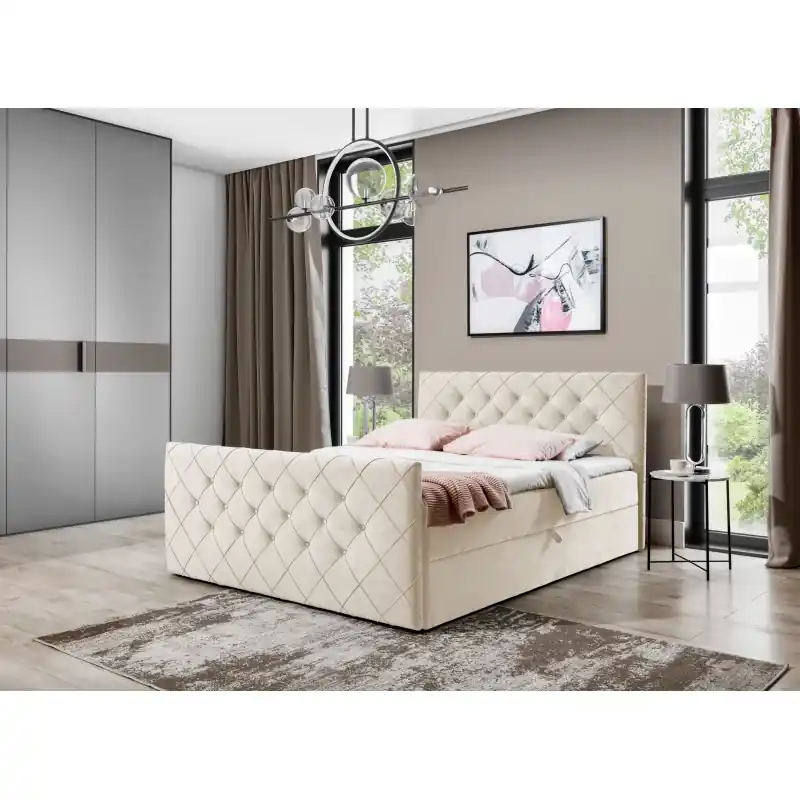 Dokud Zásoby Vydrží Boxspringová postel LENKA - 140x200, smetanová + topper ZDARMA