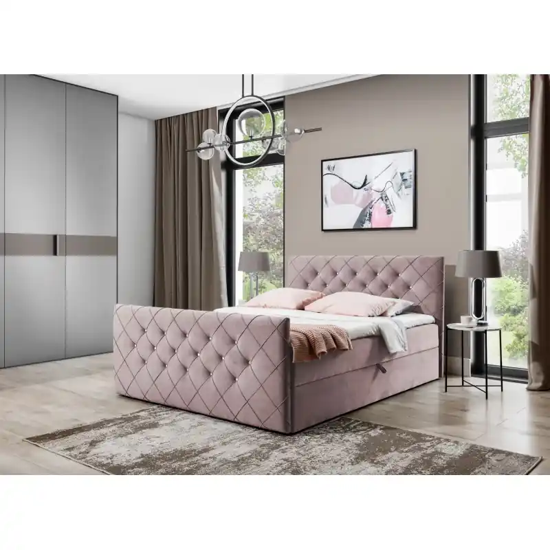 Boxspringová postel LENKA - 140x200, starorůžová + topper ZDARMA Expresní Doručení