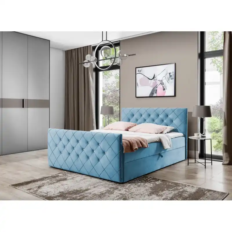 Boxspringová postel LENKA - 120x200, světle modrá + topper ZDARMA Finální Výprodej