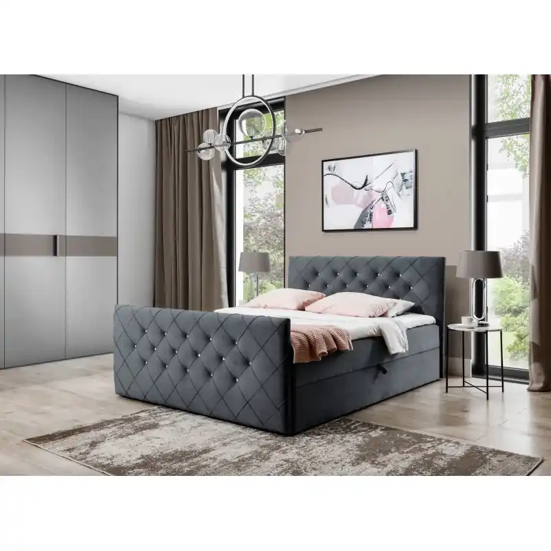 Boxspringová postel LENKA - 120x200, šedá + topper ZDARMA Cenová Bomba
