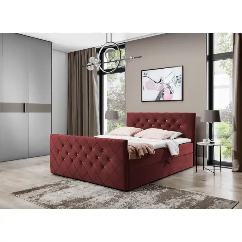 Top Prodej Boxspringová postel LENKA - 120x200, bordová + topper ZDARMA