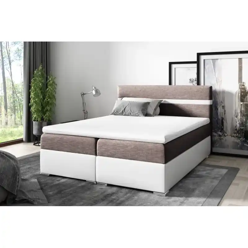 Boxspringová postel URSZULA - 180x200, bílá / hnědá + topper ZDARMA Zlevněný