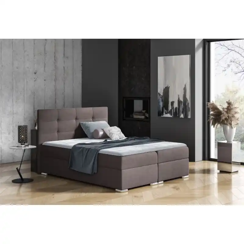 Autentický Boxspringová postel STELA - 160x200, hnědá + topper ZDARMA