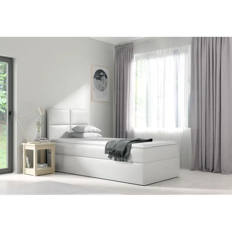 Top Prodej Čalouněná jednolůžková postel SONIA - 100x200, bílá + topper ZDARMA