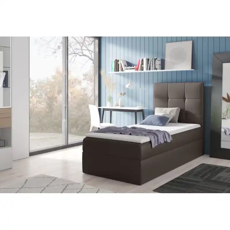 Sleva Čalouněná jednolůžková postel REBECCA - 100x200, tmavě šedá + topper ZDARMA
