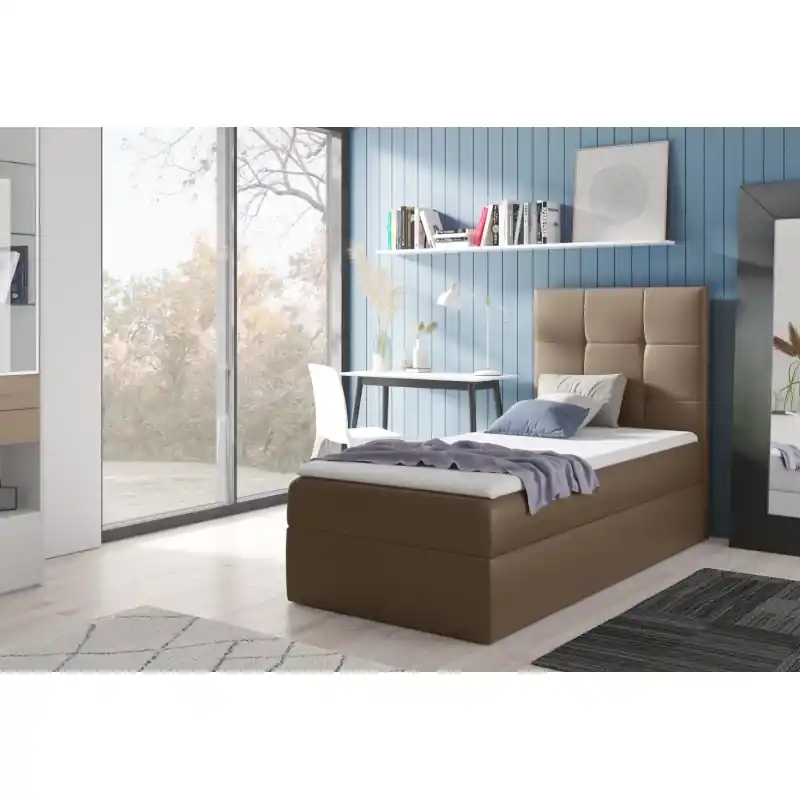 Čalouněná jednolůžková postel REBECCA - 100x200, hnědá + topper ZDARMA Vrácení Zdarma