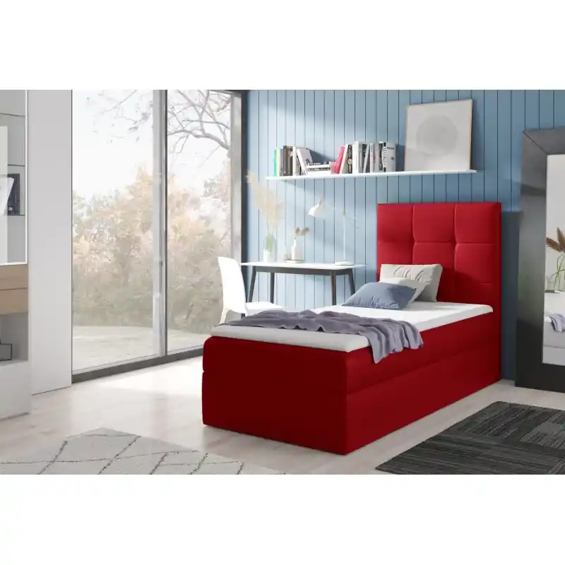 Vysoce Kvalitní Čalouněná jednolůžková postel REBECCA - 80x200, červená + topper ZDARMA