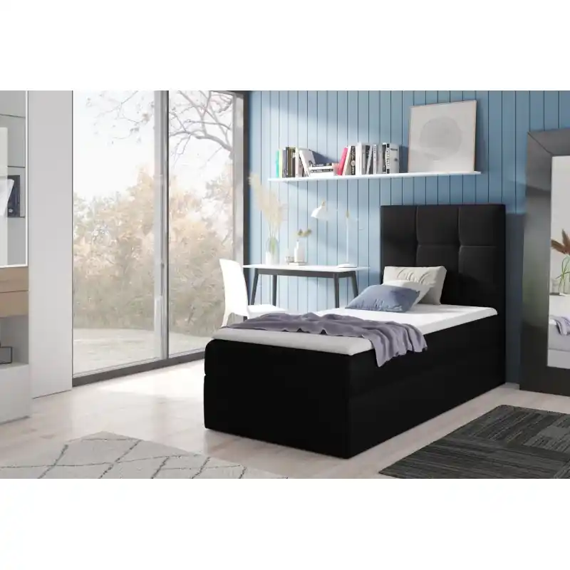 Odeslání Ihned Čalouněná jednolůžková postel REBECCA - 80x200, černá + topper ZDARMA
