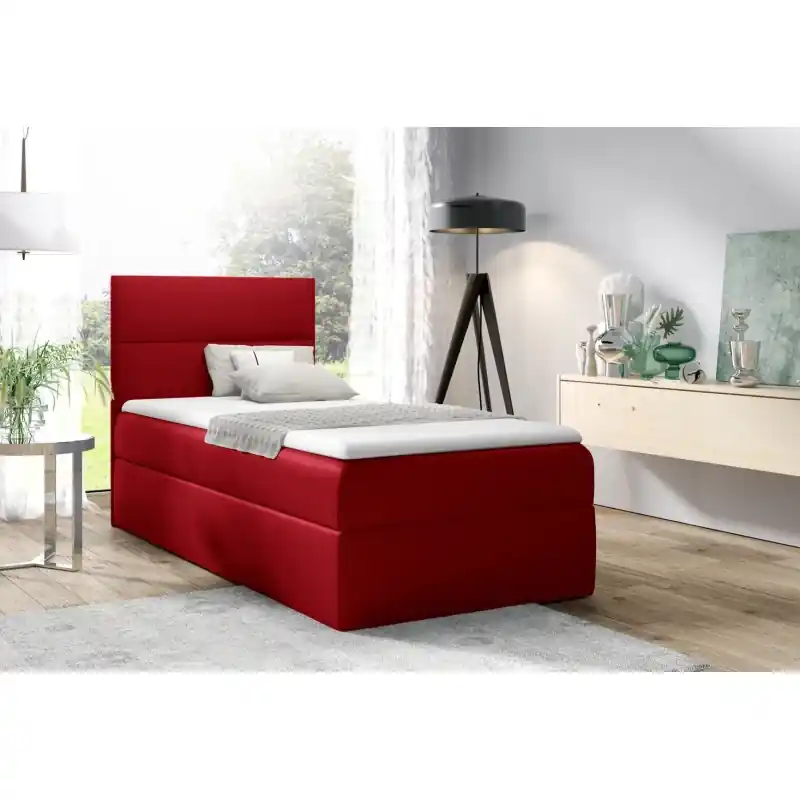 Sleva Čalouněná jednolůžková postel OLENA - 90x200, červená + topper ZDARMA