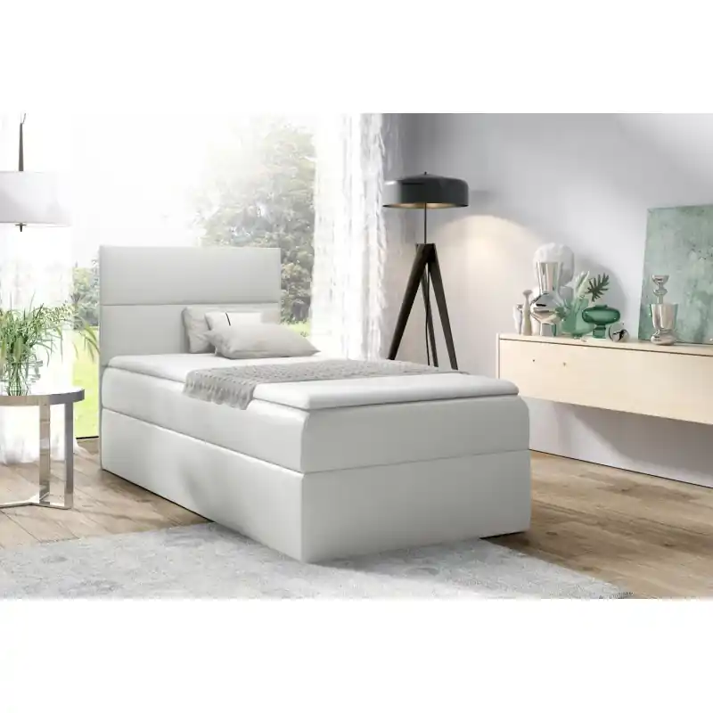 Značkový Čalouněná jednolůžková postel OLENA - 90x200, bílá + topper ZDARMA