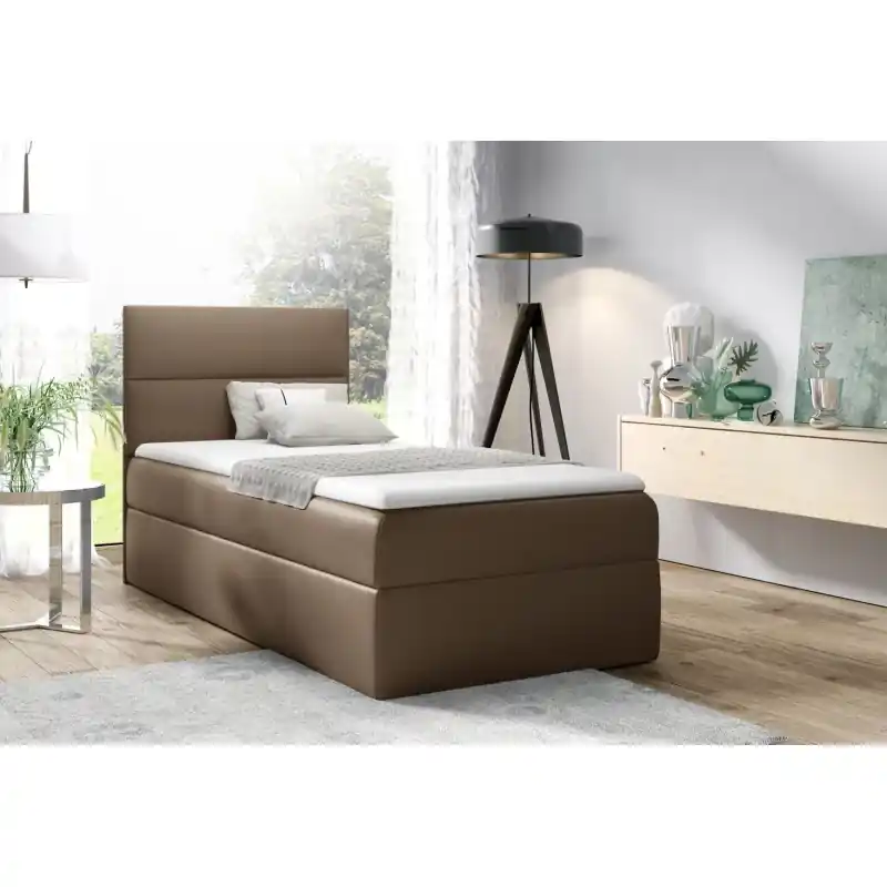 Kup Teď Čalouněná jednolůžková postel OLENA - 80x200, hnědá + topper ZDARMA