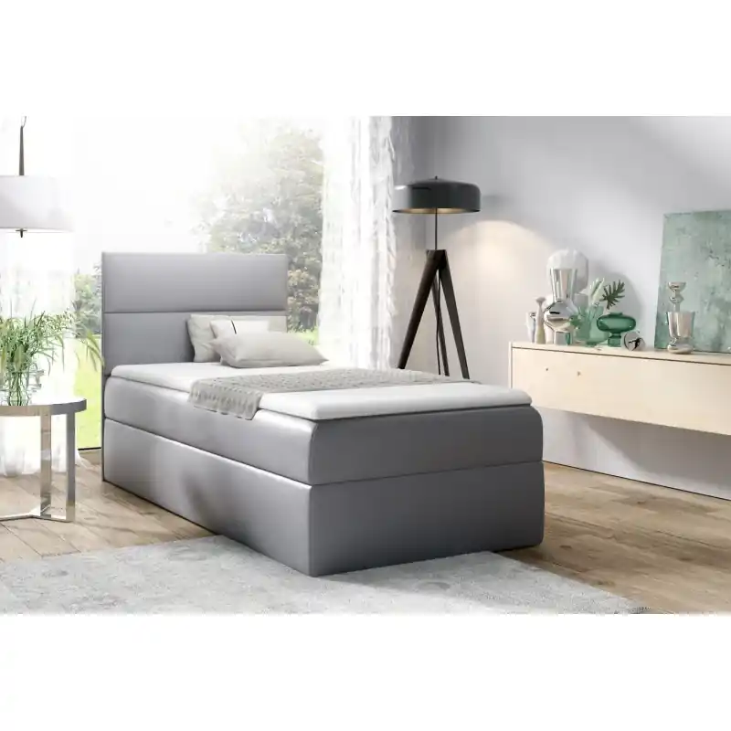 Levný Čalouněná jednolůžková postel OLENA - 80x200, stříbrná + topper ZDARMA
