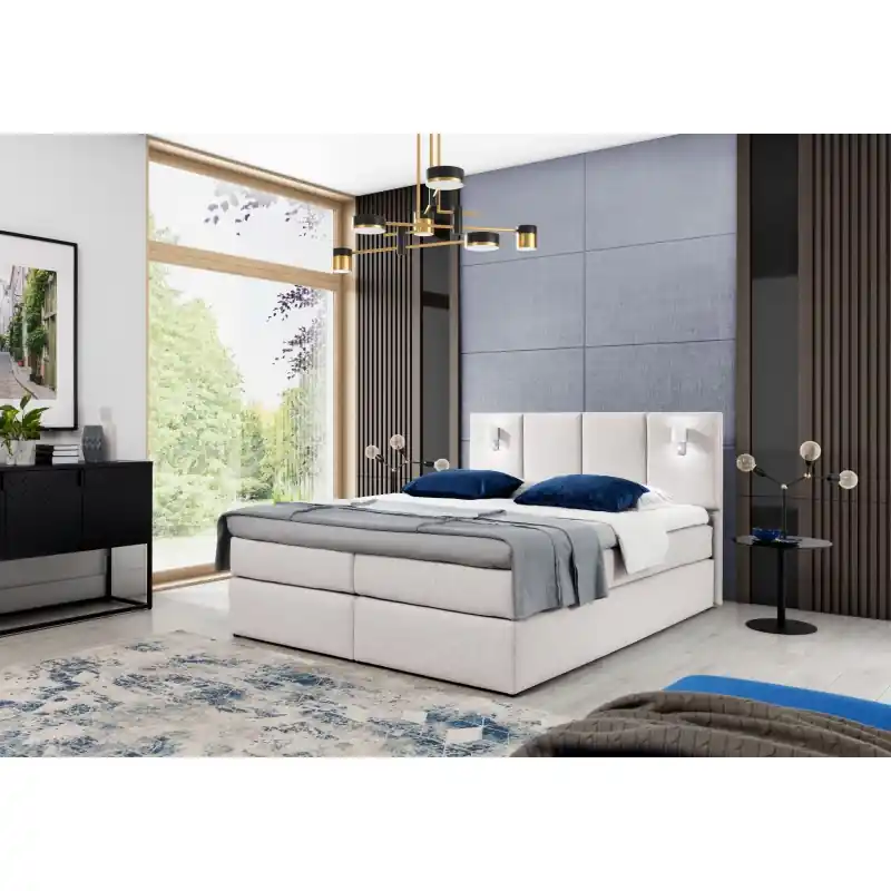 Jen Po Omezenou Doba Boxspringová postel s lampami DANUTA - 180x200, krémová + topper ZDARMA