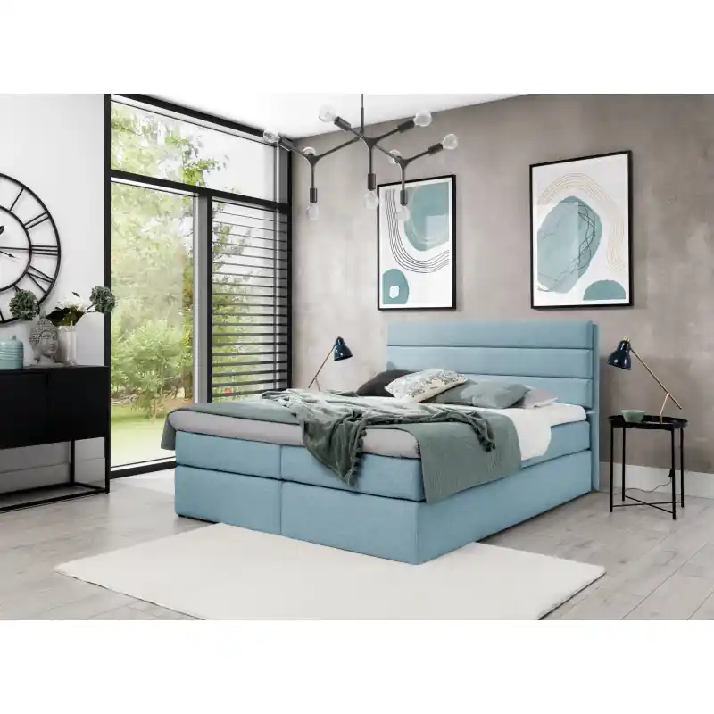Sleva Kontinentální postel ADRIENA - 180x200, světle modrá + topper ZDARMA