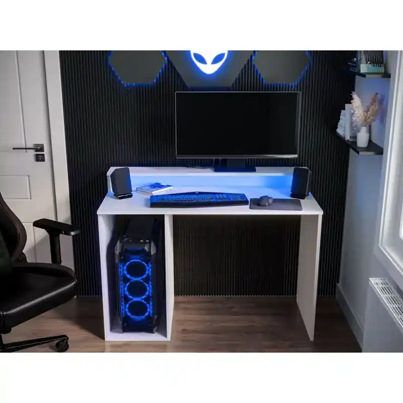 Bezpečná Platba Počítačový stůl s LED osvětlením PACHO 2 - bílý