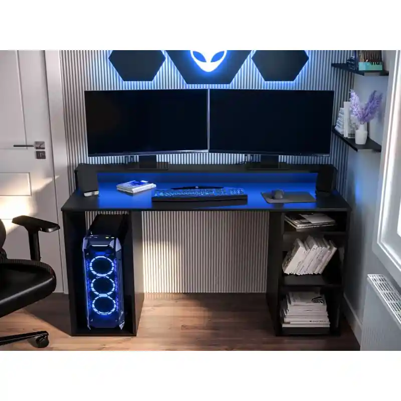 Akční Cena PC stůl s LED osvětlením PACHO 1 - černý
