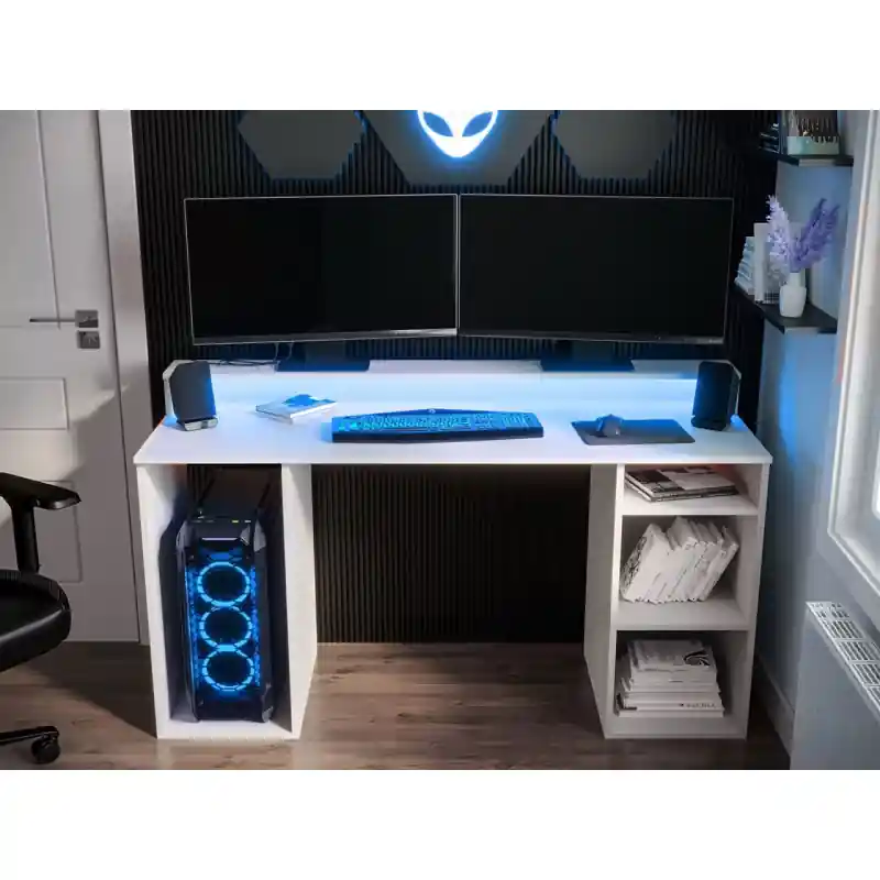 Sezónní Sleva PC stůl s LED osvětlením PACHO 1 - bílý