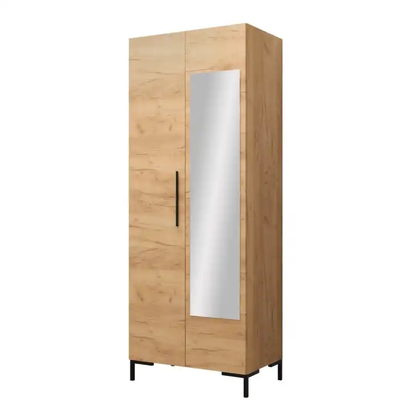 Šatní skříň 74 cm se zrcadlem ANDORA - dub kraft / černá Ověřený