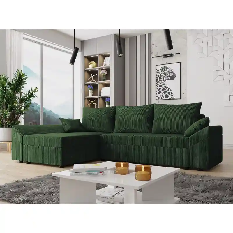 Must-Have Rohová sedací souprava na každodenní spaní FREDERIK - tmavá zelená 2