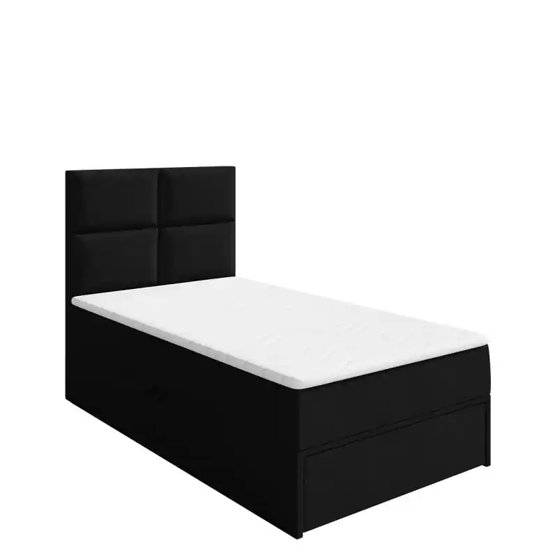 Jednolůžková boxspringová postel 90x200 LUGAU - černá, pravé provedení + topper ZDARMA Akční Nabídka