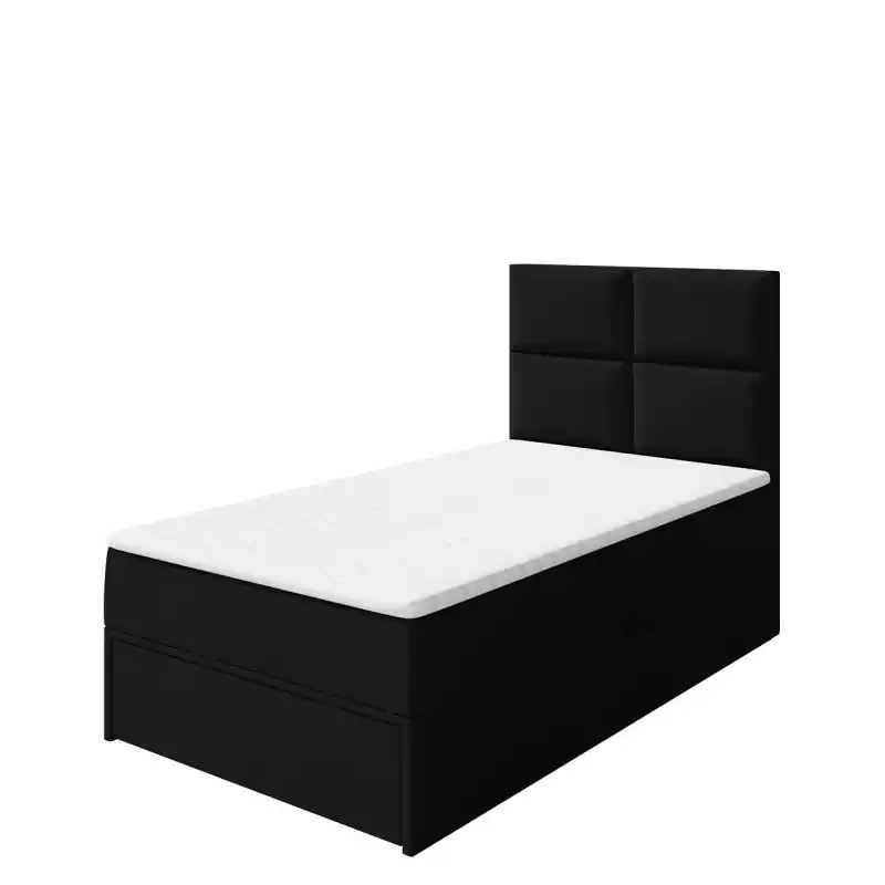 Sleva Jednolůžková boxspringová postel 90x200 LUGAU - černá, levé provedení + topper ZDARMA