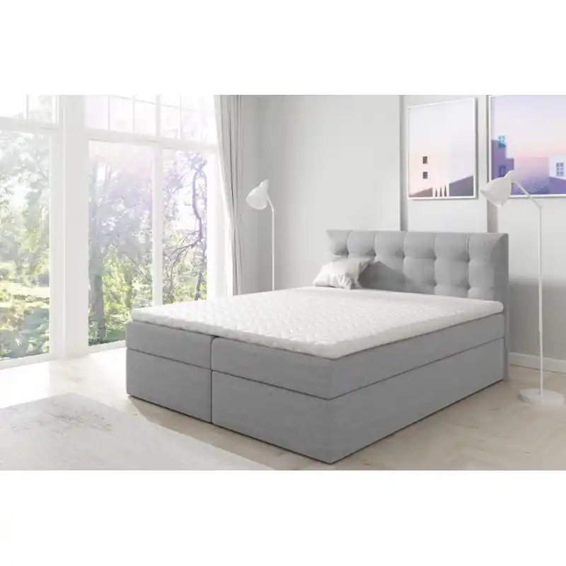 Originální Boxspringová manželská postel 140x200 TOMASA 1 - světlá šedá + topper ZDARMA