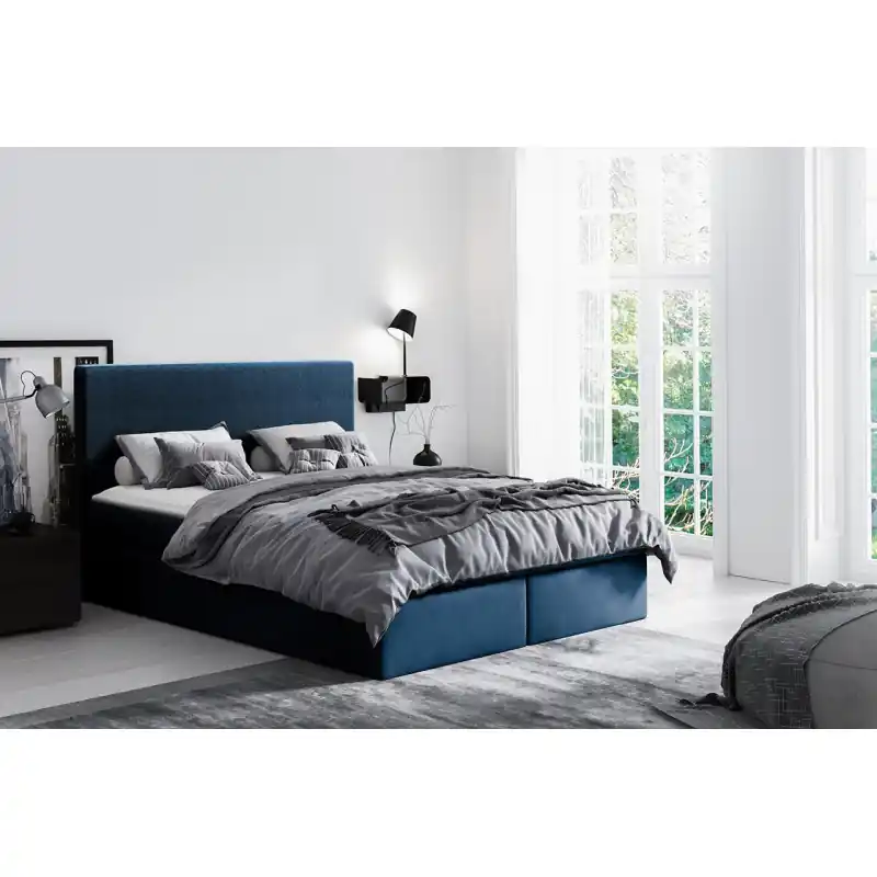 Víkendová Akce Hotelová manželská postel 140x200 ROSENDO - modrá + topper ZDARMA