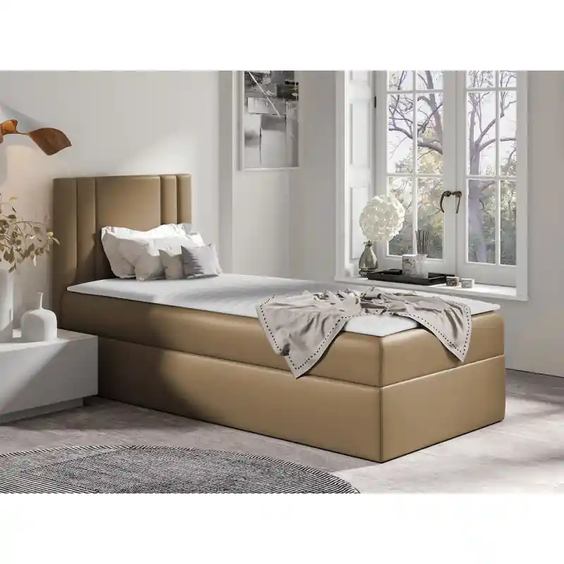 Americká jednolůžková postel 90x200 VITORIA MINI - hnědá ekokůže, levé provedení + topper ZDARMA Pouze Dnes