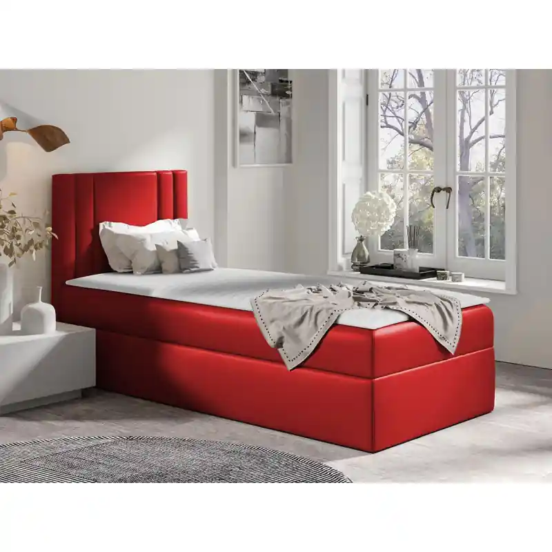 Jen Po Omezenou Doba Americká jednolůžková postel 90x200 VITORIA MINI - červená ekokůže, levé provedení + topper ZDARMA
