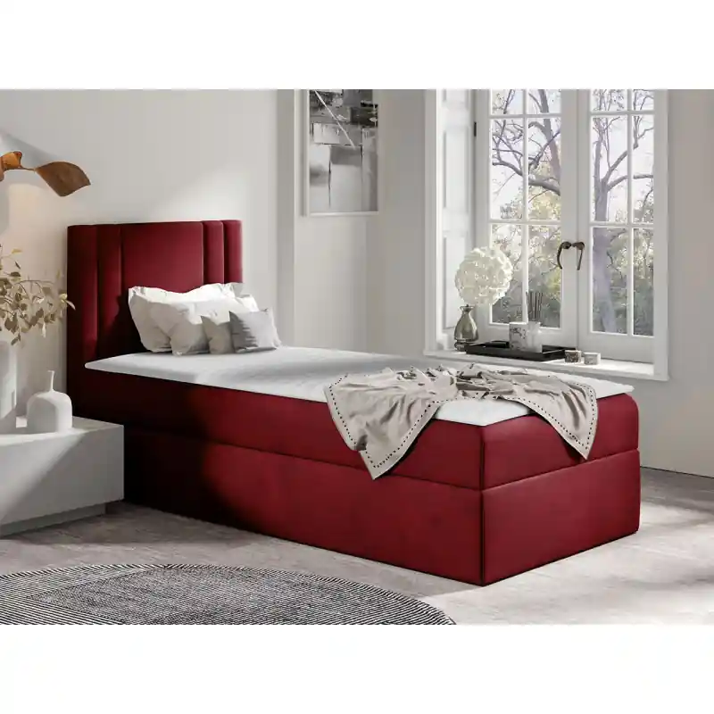 Americká jednolůžková postel 90x200 VITORIA MINI - červená, levé provedení + topper ZDARMA Zlevněný