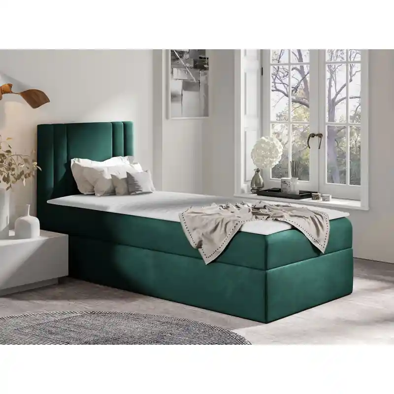 Vysoce Kvalitní Americká jednolůžková postel 90x200 VITORIA MINI - tmavá tyrkysová, levé provedení + topper ZDARMA
