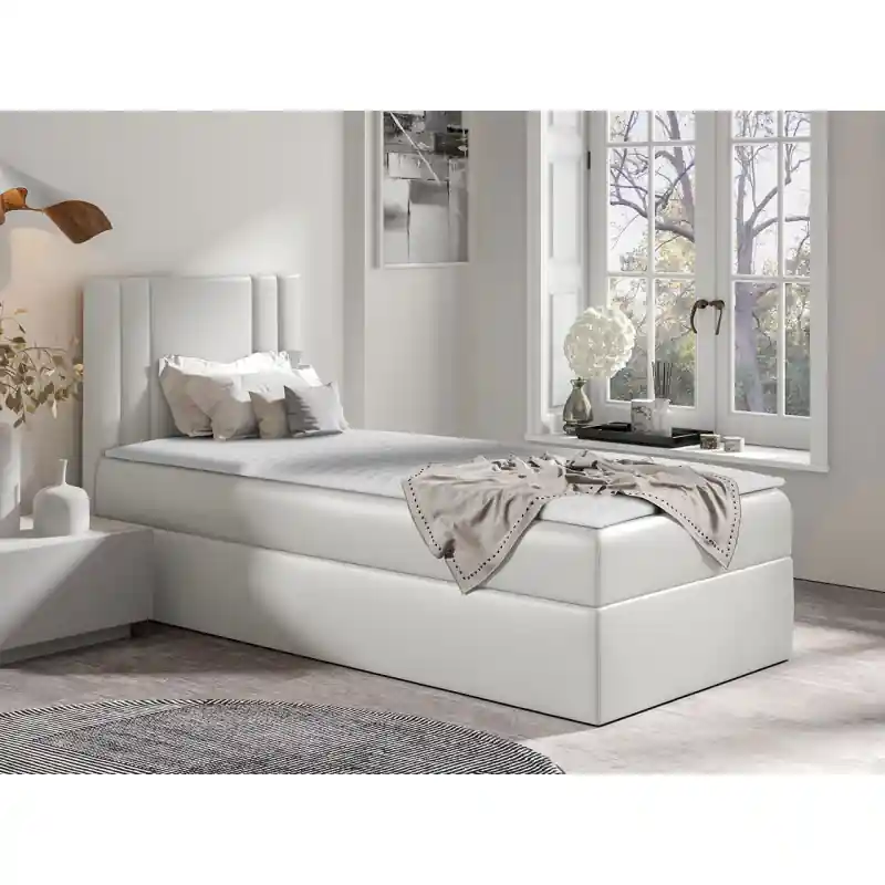 Výprodej Americká jednolůžková postel 80x200 VITORIA MINI - krémová ekokůže, levé provedení + topper ZDARMA