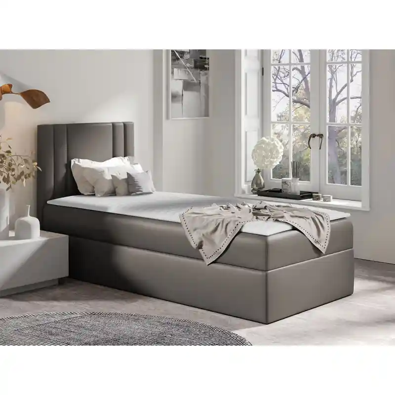 Americká jednolůžková postel 80x200 VITORIA MINI - šedá ekokůže, levé provedení + topper ZDARMA Originální