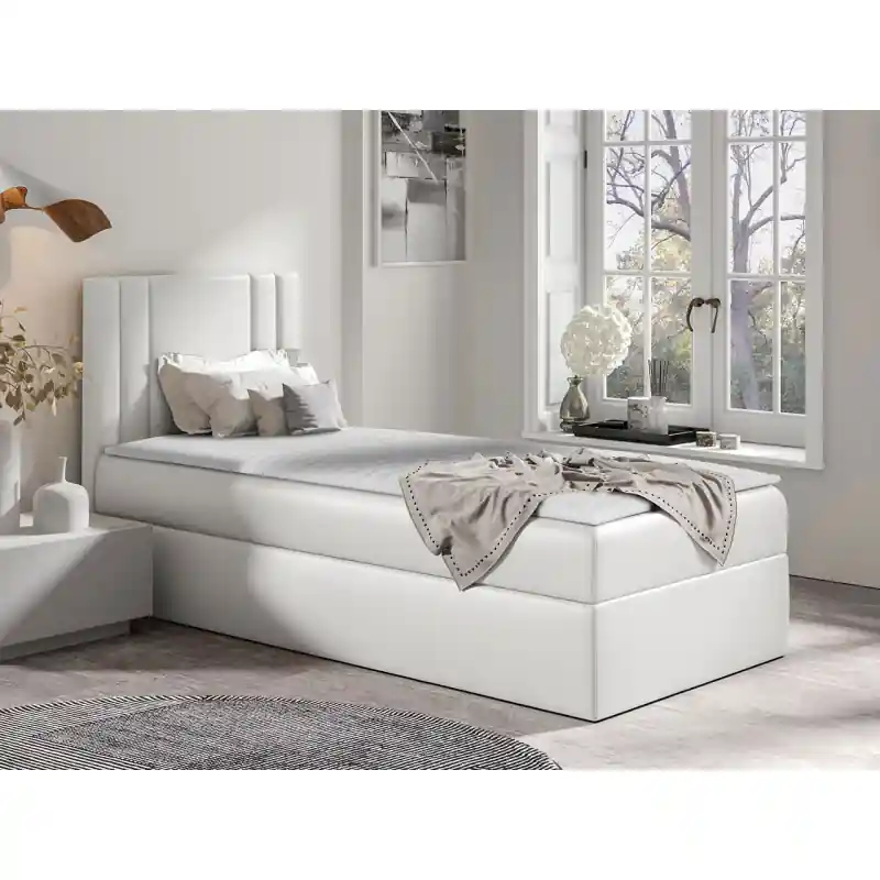 Americká jednolůžková postel 80x200 VITORIA MINI - bílá ekokůže, levé provedení + topper ZDARMA Pouze Dnes