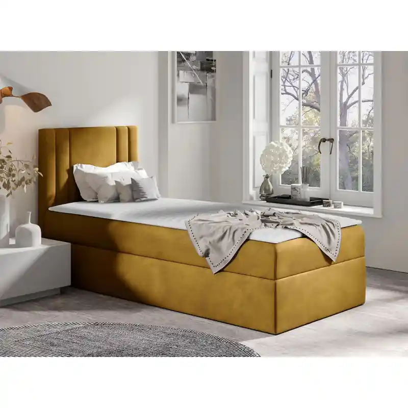 Americká jednolůžková postel 100x200 VITORIA MINI - hořčicová, levé provedení + topper ZDARMA Oblíbený