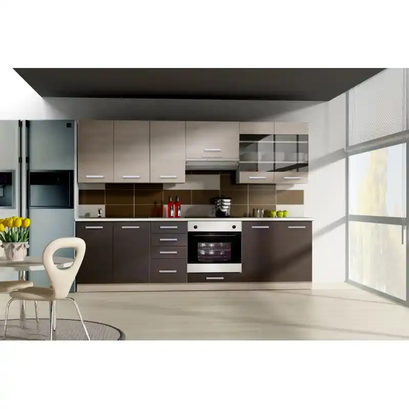 Vysoce Kvalitní Kuchyňská linka 260/260 cm JING - dub ferrara / legno + LED a příborník ZDARMA